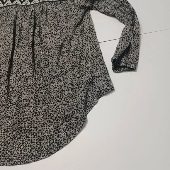 Lucky Brand Womens S Boho High Low Split Back Black Embroidered Paisley Shirt - Picture 4 of 12